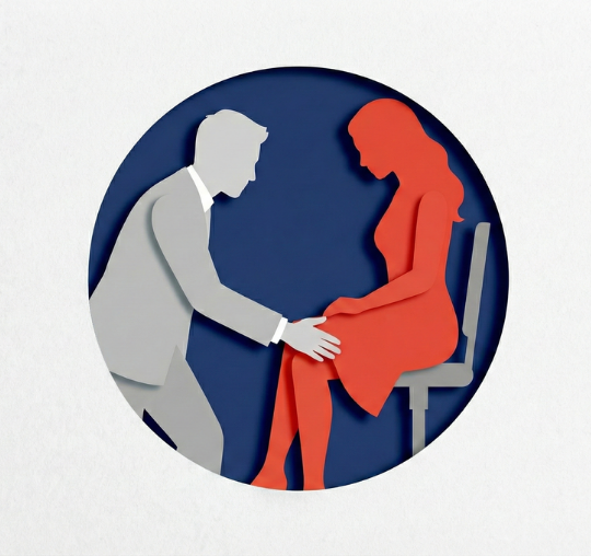 Ilustración representativa de una situación de acoso sexual en el entorno laboral para curso de actuación en empresas